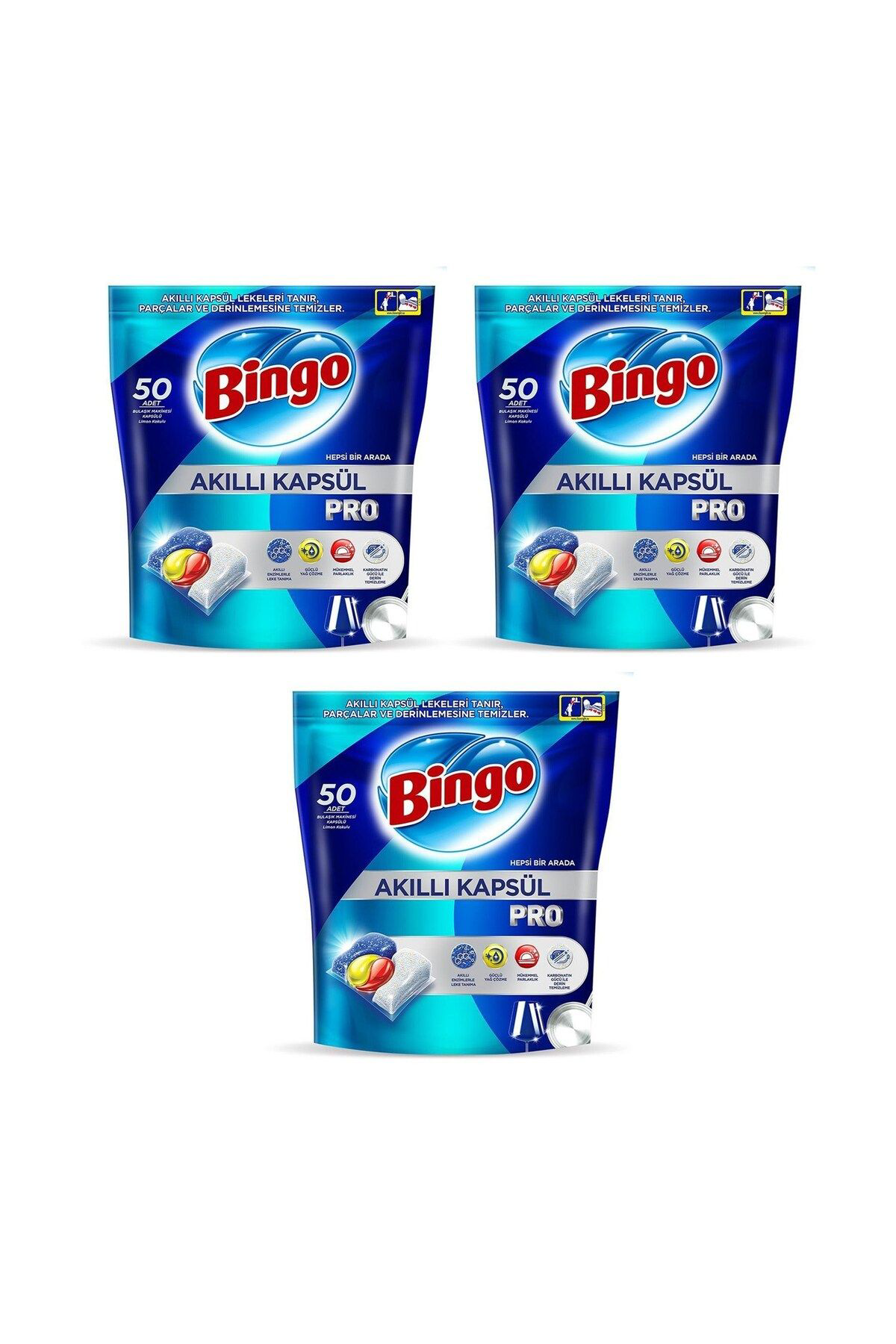 Bingo Akilli Kapsül Pro Bulaşik Makinesi Deterjani Tableti 50'Li X 3 Ad