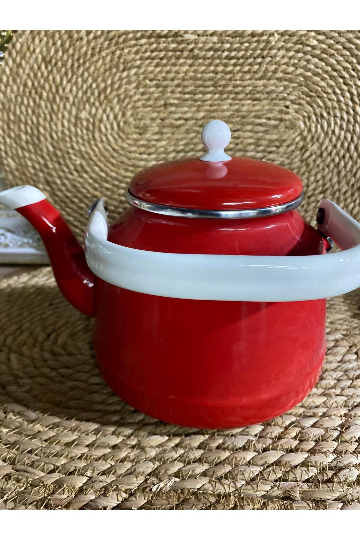 Elif Aksesuar Alev Vintage Demlik - Emaye Çaydanlik Kettle - Kirmizi - 2.5 Litr