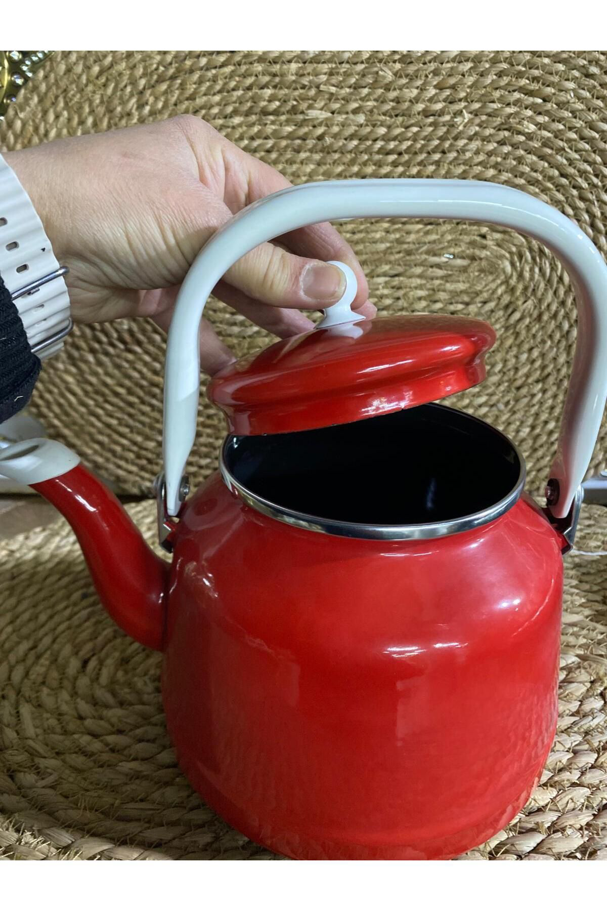 Elif Aksesuar Alev Vintage Demlik - Emaye Çaydanlik Kettle - Kirmizi - 2.5 Litr