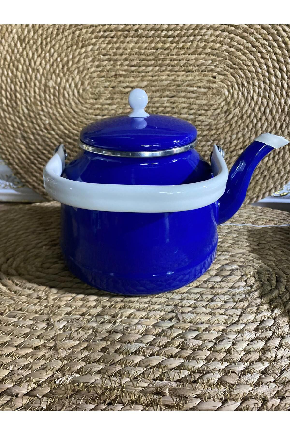 Elif Aksesuar Alev Vintage Demlik - Emaye Çaydanlik Kettle - Mavi - 2.5 Litre