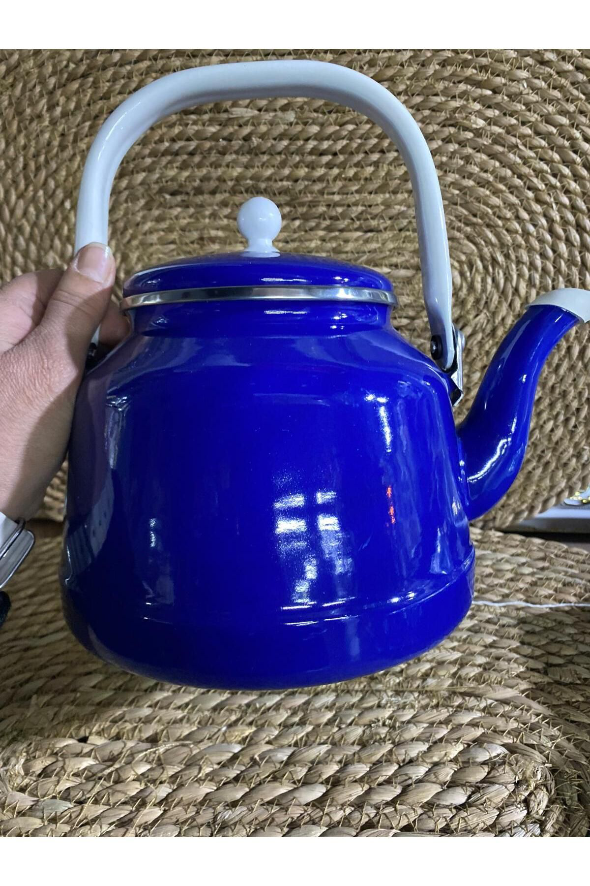 Elif Aksesuar Alev Vintage Demlik - Emaye Çaydanlik Kettle - Mavi - 2.5 Litre