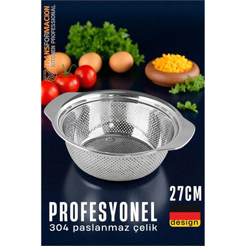 Alman Tip Kevgir - 304 Paslanmaz Çelik Profesyonel Süzgeç 27 Cm