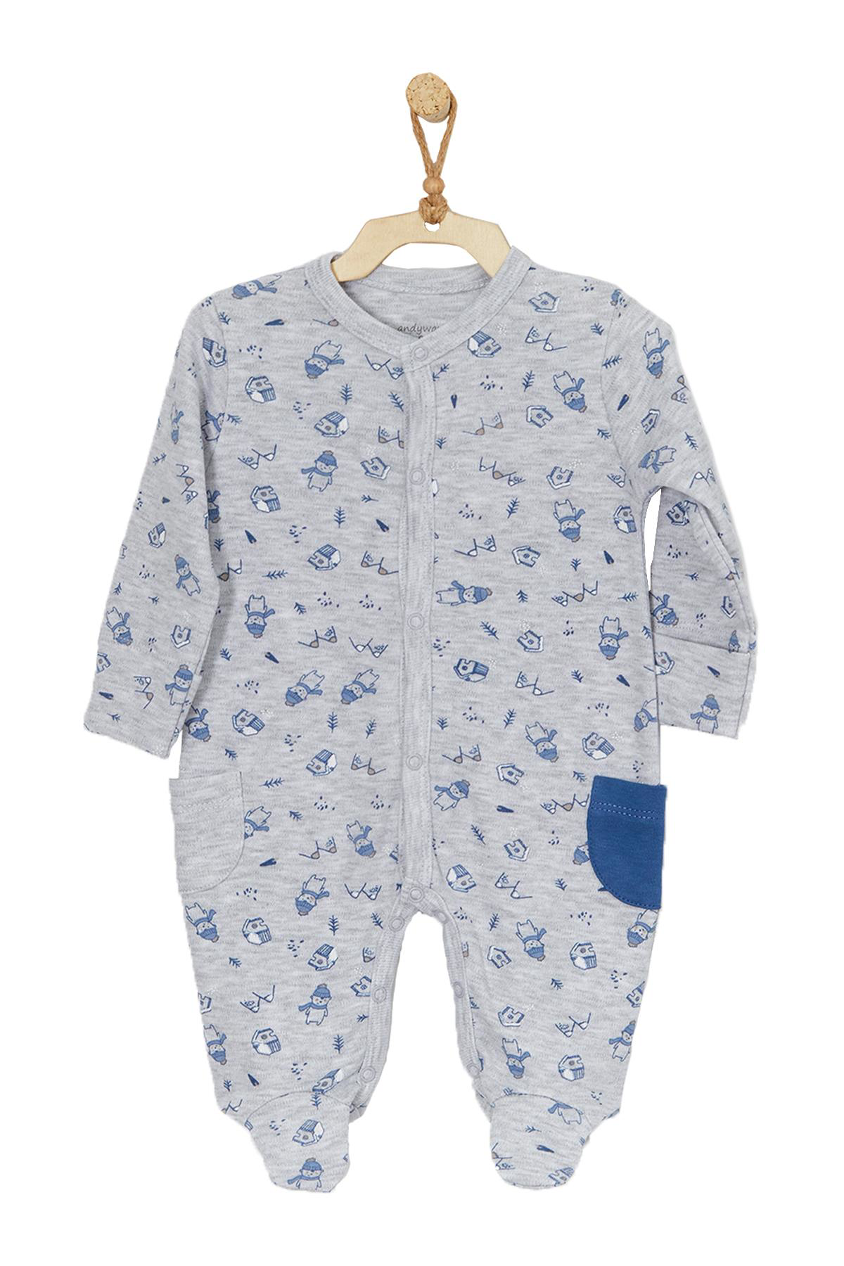 Andywawa  Erkek Bebek Gri Desenli Tulum Takimi Romper Set Ac22148r