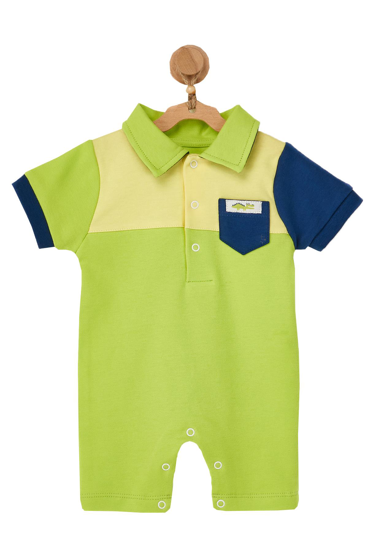 Andywawa  Erkek Bebek Polo Yaka Cep Detayli Yeşil Tulum Ac22528