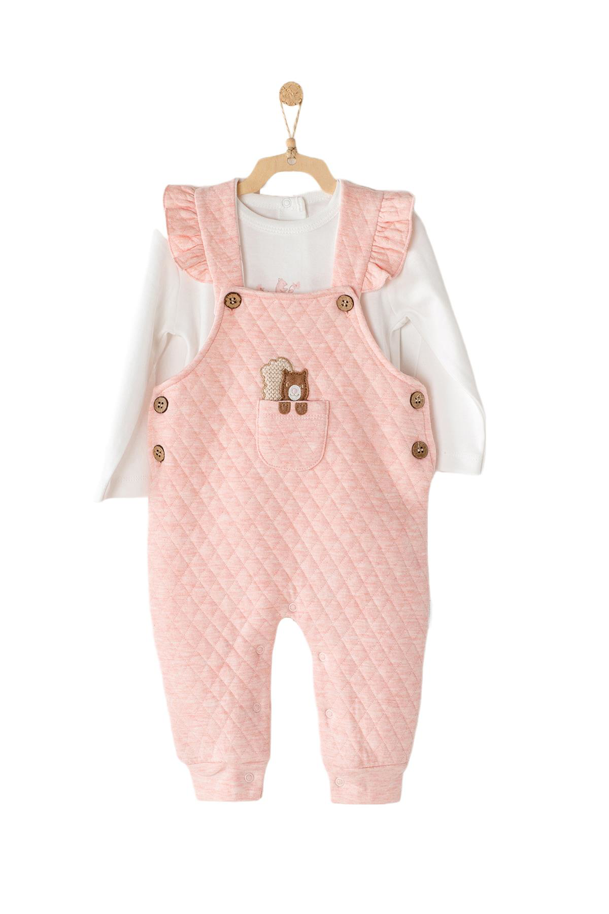 Andywawa  Kiz Bebek Sincap Kabartmali Pembe Tulum Ac23328