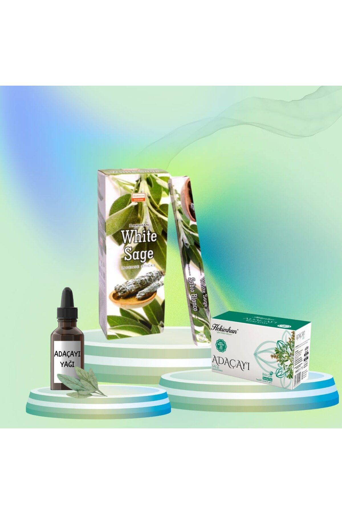 Hekimhan Bitkisel Anti Negatif Seti Adaçayi Tütsü 20 Çubuk + Yaği 20 Mi + Çayi 20 P