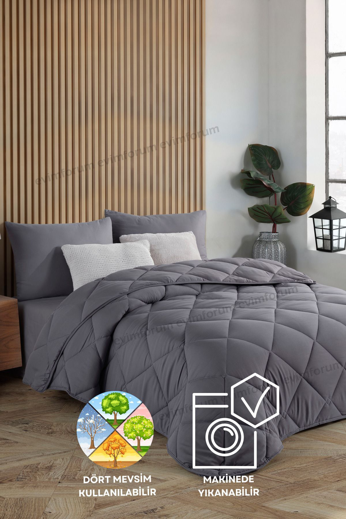 Formeya Antrasit Gri Soft Kişlik Tek Kişilik Yorgan 155*215 Cm