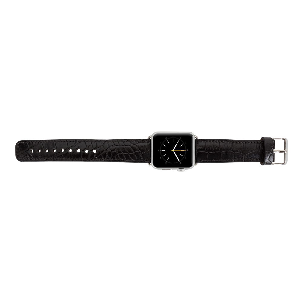 Apple Watch Uyumlu Deri Kordon 42-44-45mm Kroko Siyah