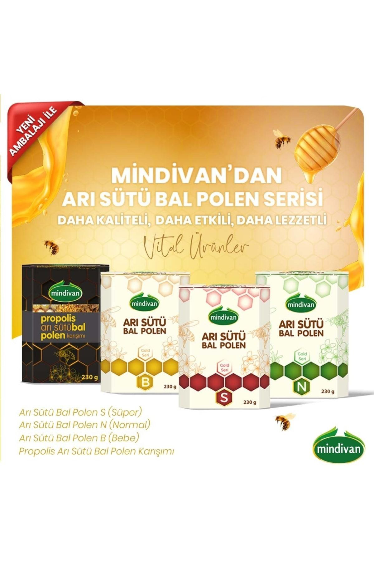 Mindivan Ari Sütü Bal Polen (Süper) 230 G