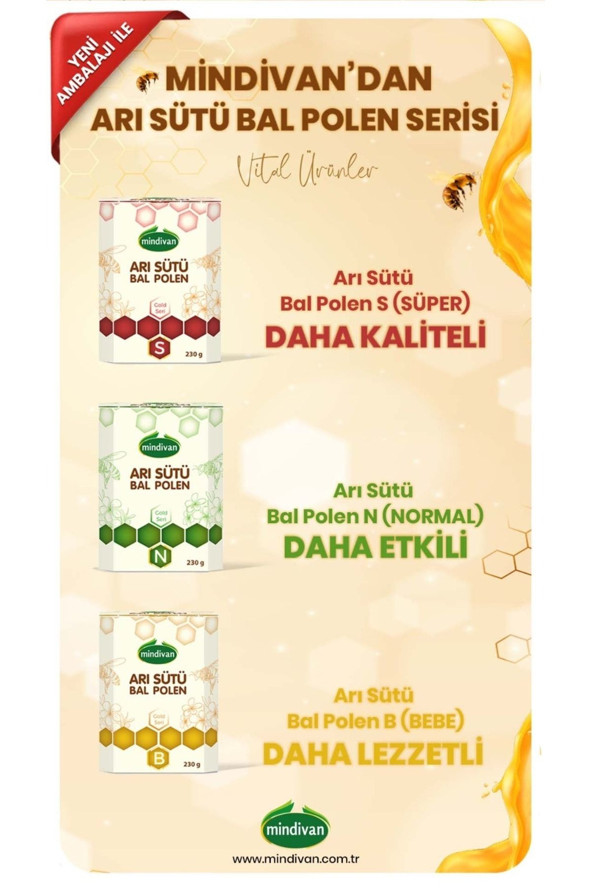 Mindivan Ari Sütü Bal Polen (Normal)