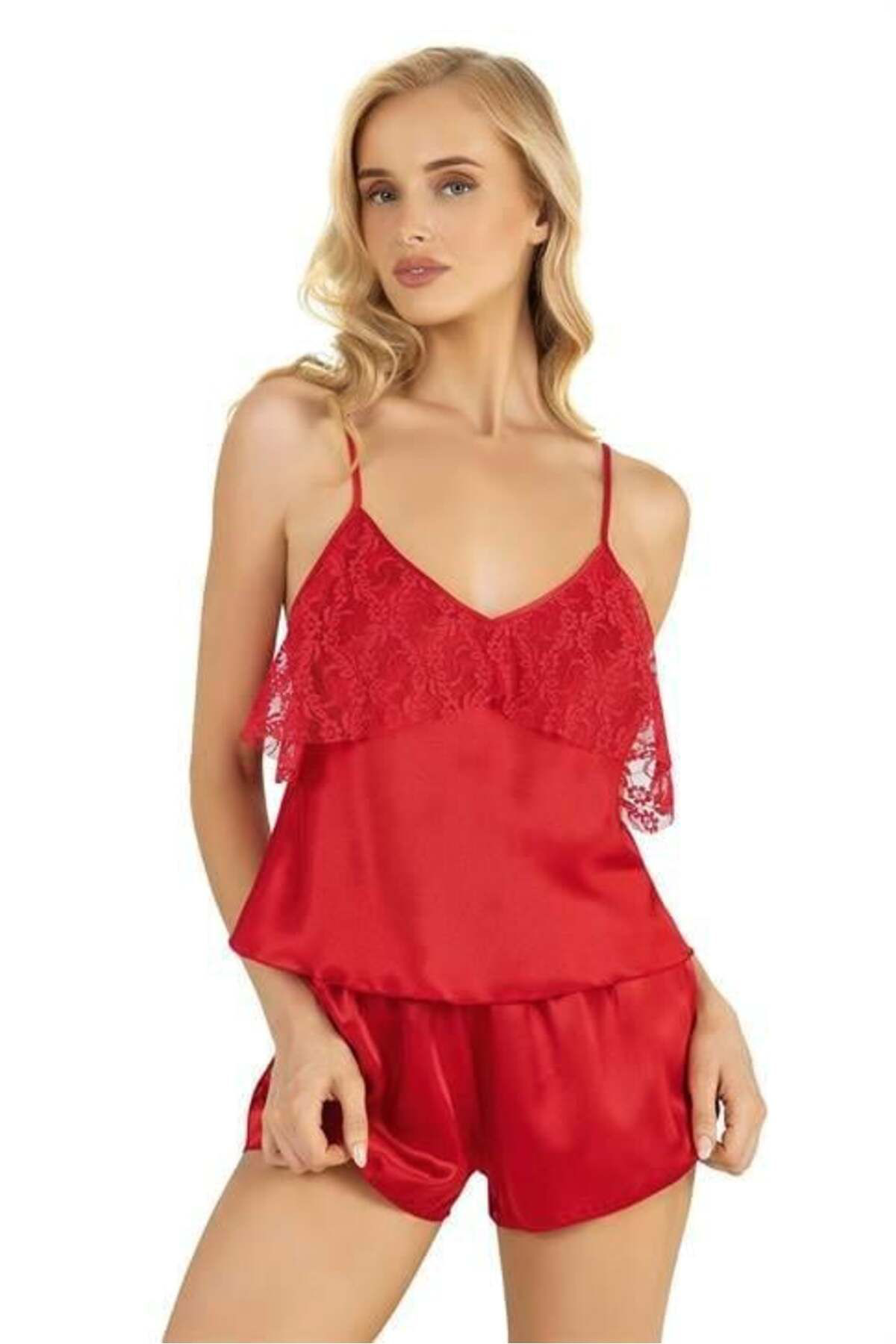 Aria's Closet Arias Closet Kirmizi Saten Şort Takimi 9214 Ozn-22581