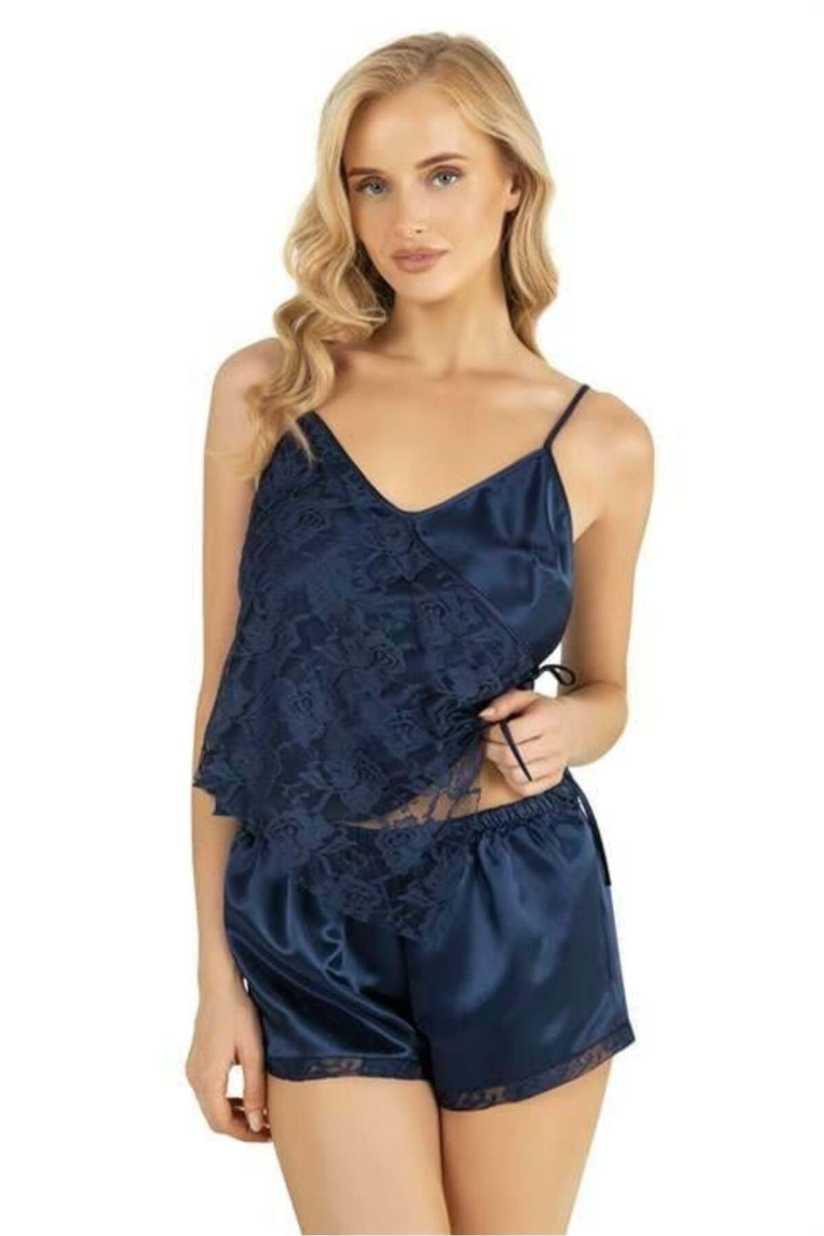 Aria's Closet Arias Closet Lacivert Saten Şort Takimi 9204 Ozn-22531