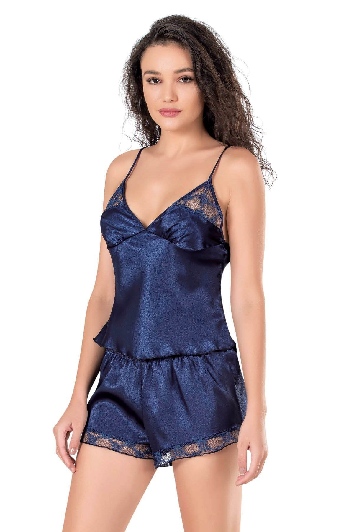 Aria's Closet Arias Closet Lacivert Saten Babydoll Şort Takimi Ozn-14123