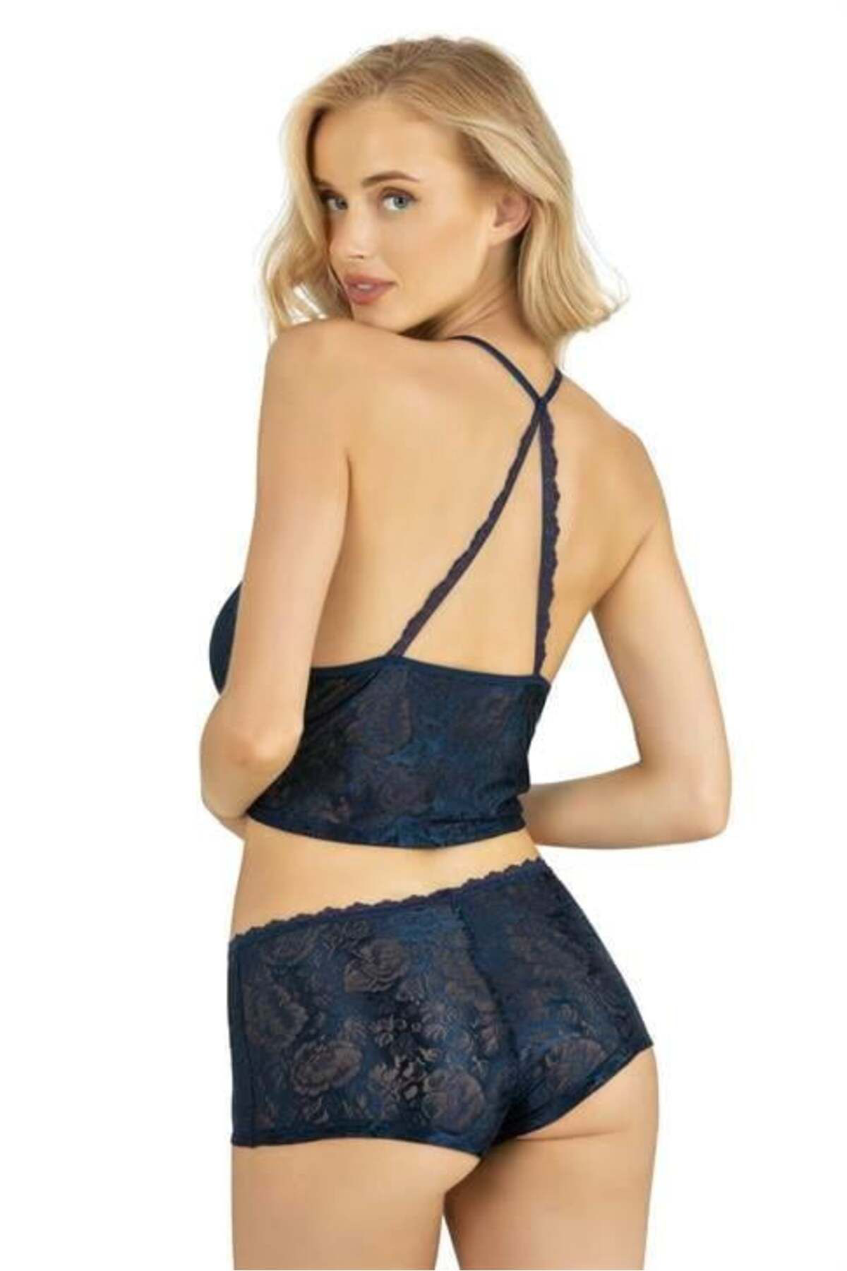 Aria's Closet Arias Closet Lacivert Saten Şort Takimi 9222 Ozn-22604