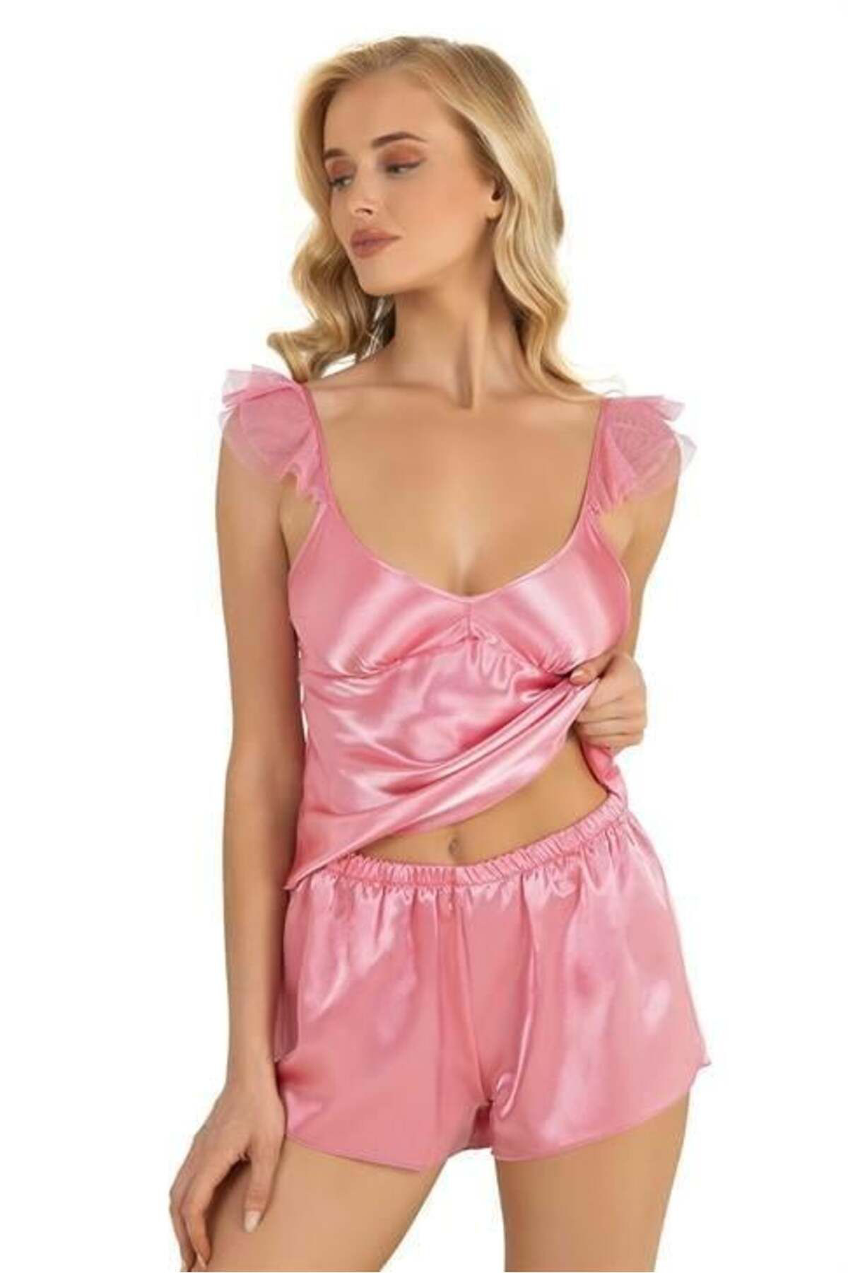 Aria's Closet Arias Closet Pembe Saten Şort Takimi 9212 Ozn-22579