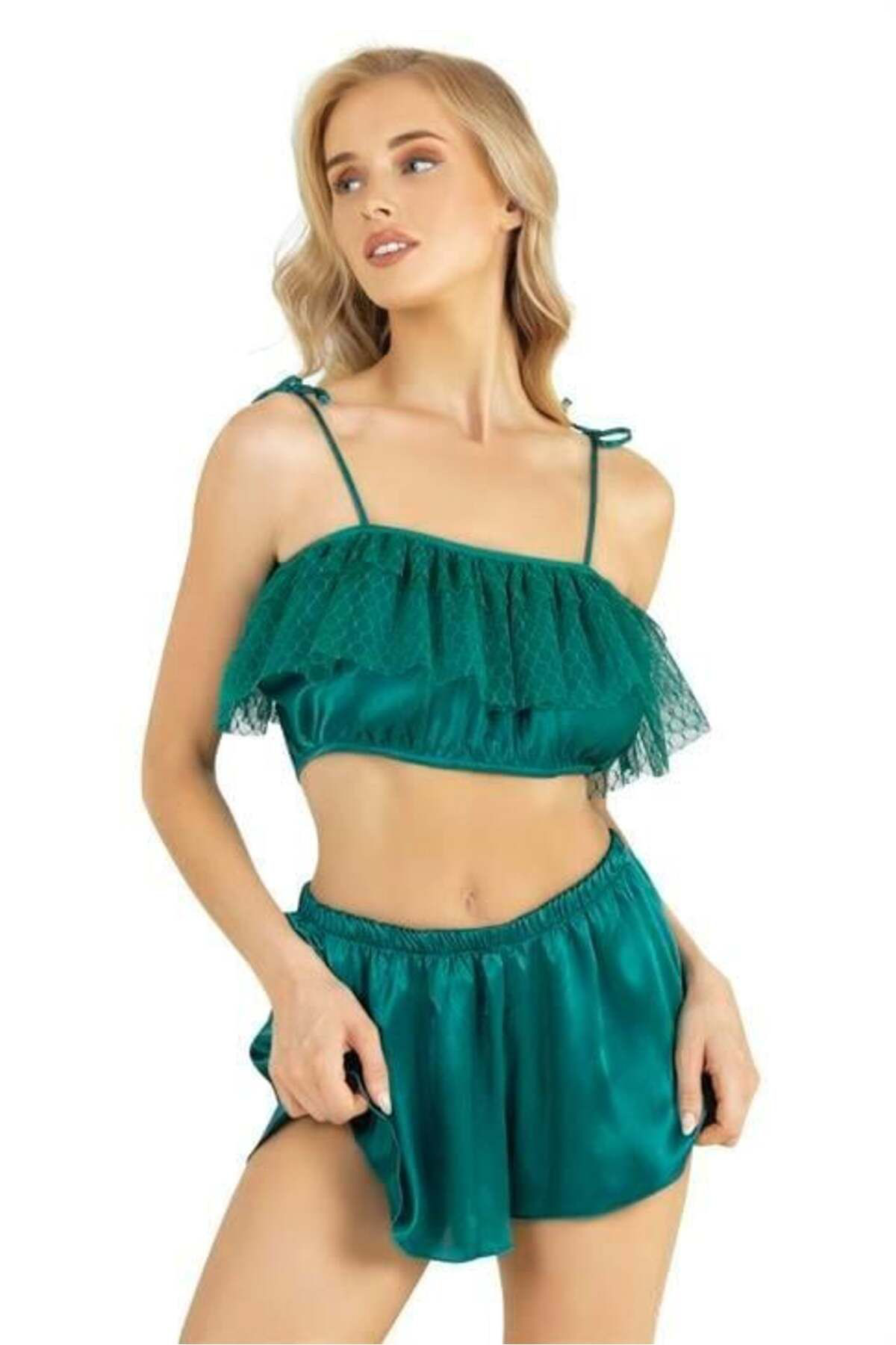 Aria's Closet Arias Closet Zümrüt Saten Şort Takimi 9206 Ozn-22536
