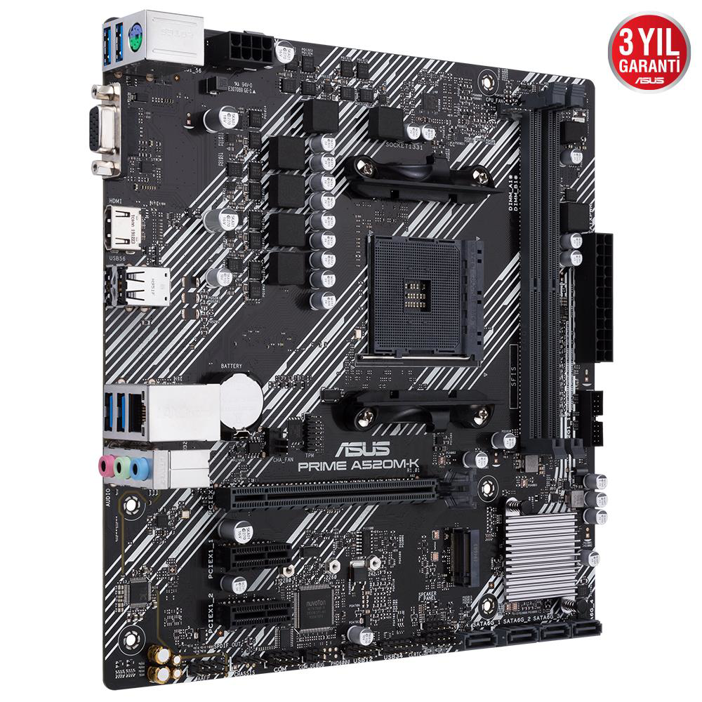 Asus Prime A520M-K AMD AM4 64GB DDR4 4600Mhz M2 Vga-Hdmi mATX Ana