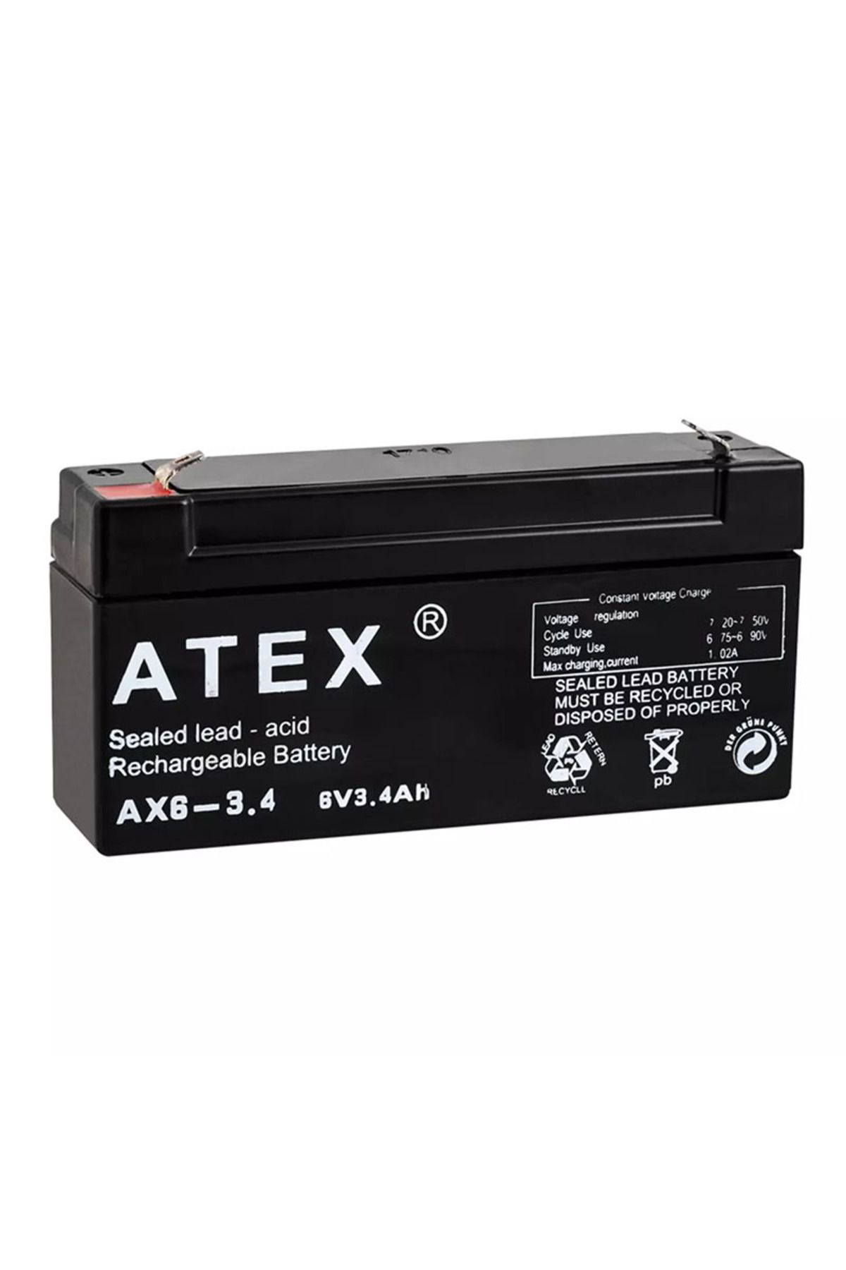 Ok Aksesuar Atex Ax6-3.4 6 Volt - 3.4 Amper Yatik Akü (12.5X6x3cm)  Go5060655
