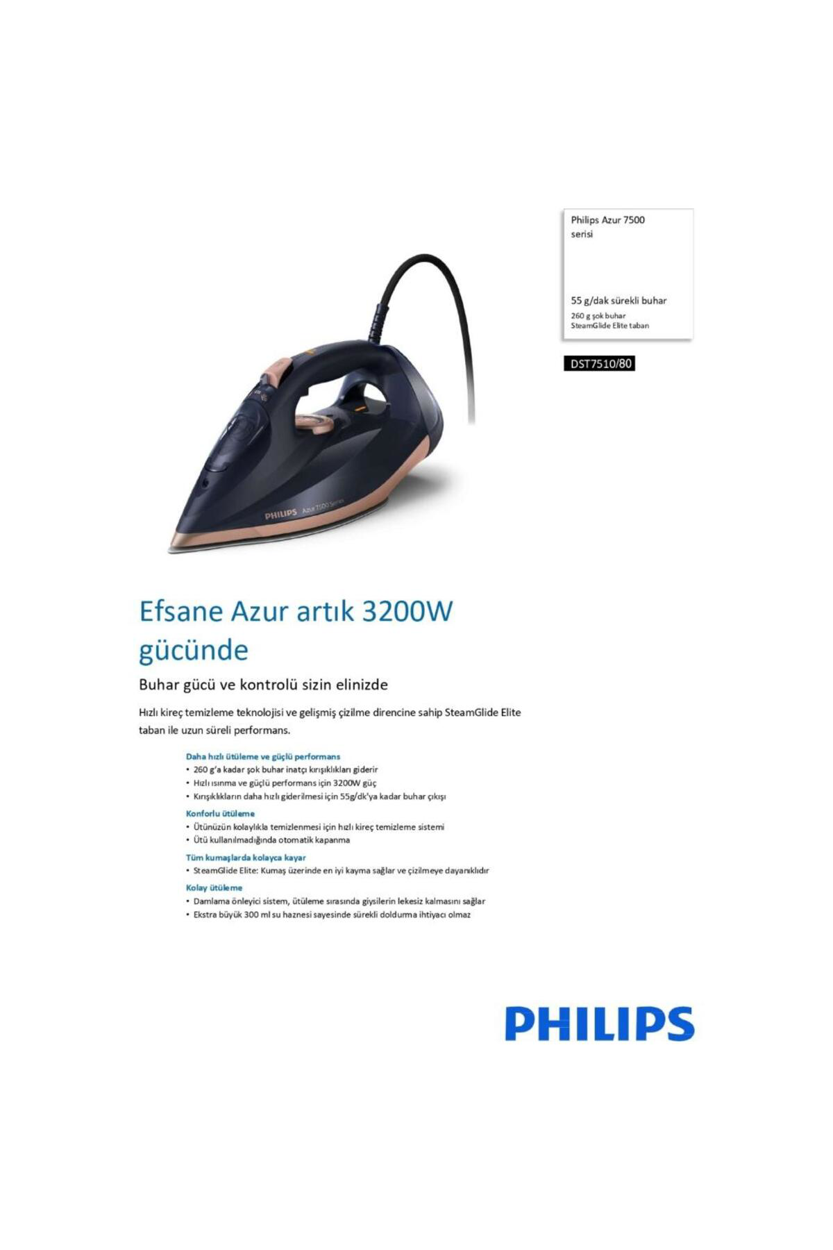Philips Azur Dst7510/80 7500 Serisi 3200 W Buharli Ütü
