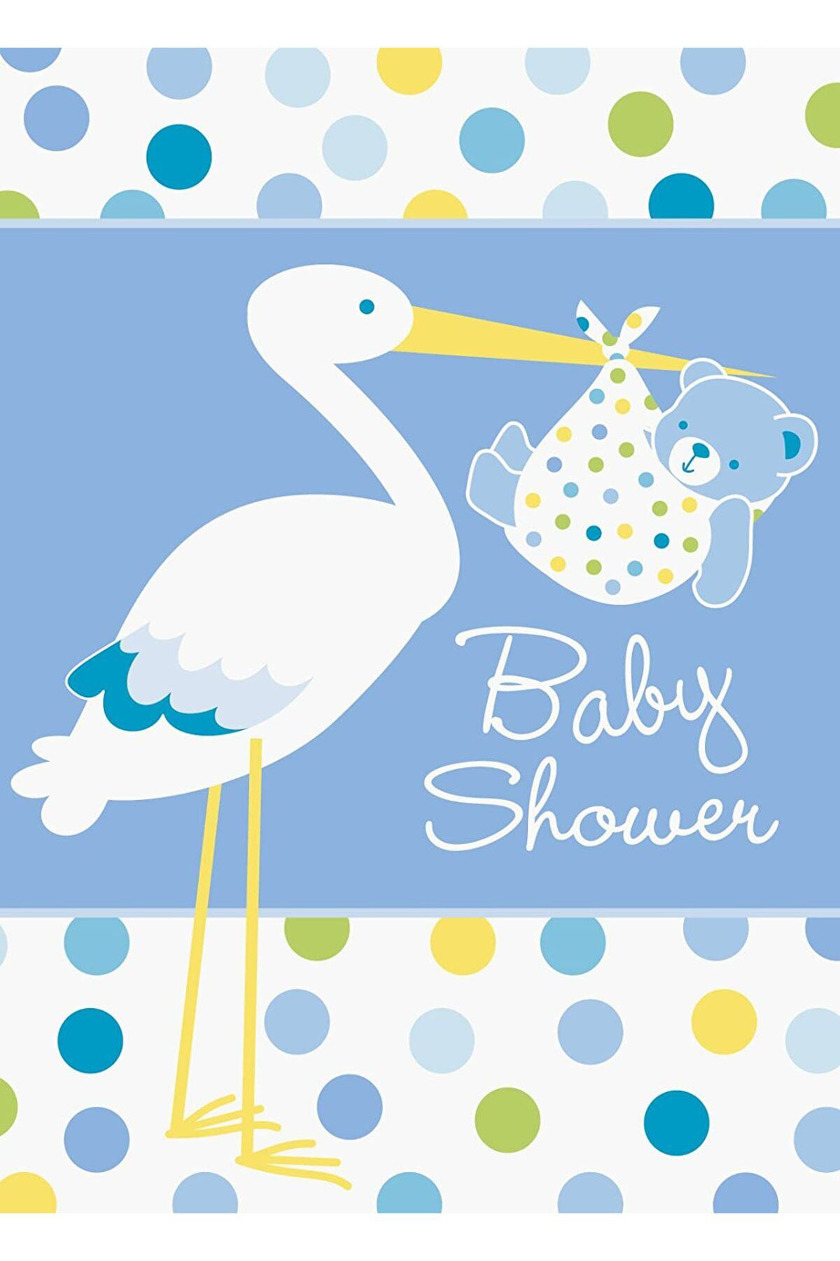 K&A Baby Boy Stork Temali Mavi Renk Baby Shower Davetiye 8 Adet