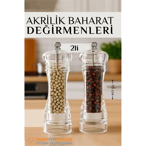 Baharat Öğütücü - Baharat Karabiber Tuz Değirmeni Ahşap Akrilik K