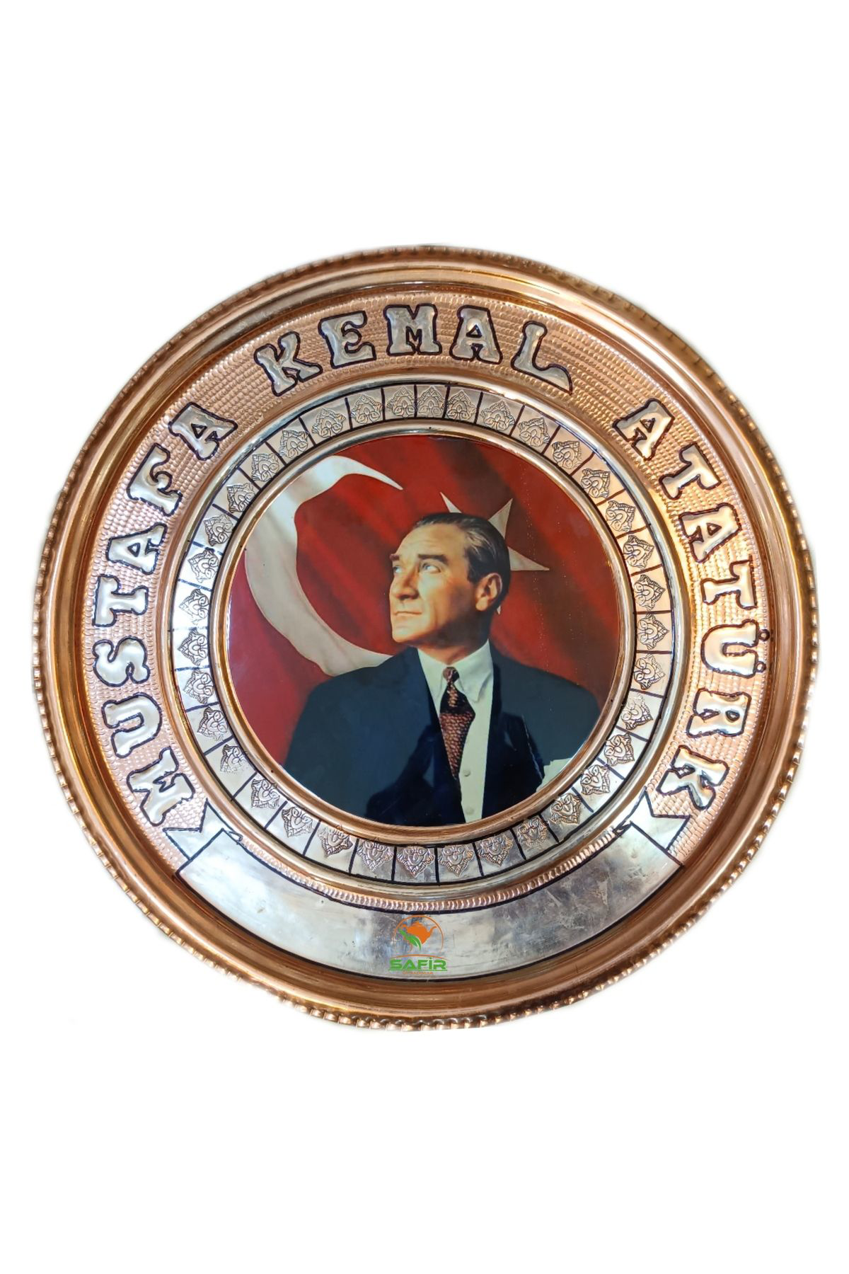Safir Bakir Duvar Tablosu M.K. Atatürk Tablo Özel Elişçiliği 25 Cm A++ 