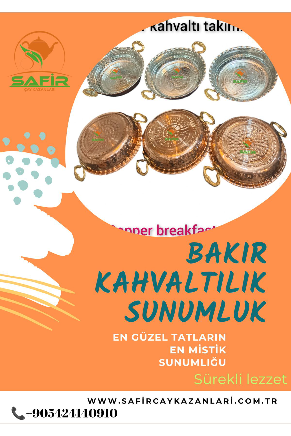 Safir Bakir Kahvalti Takimi Prinç Kulplu Bakir Kahvaltilik Omlet Tavasi