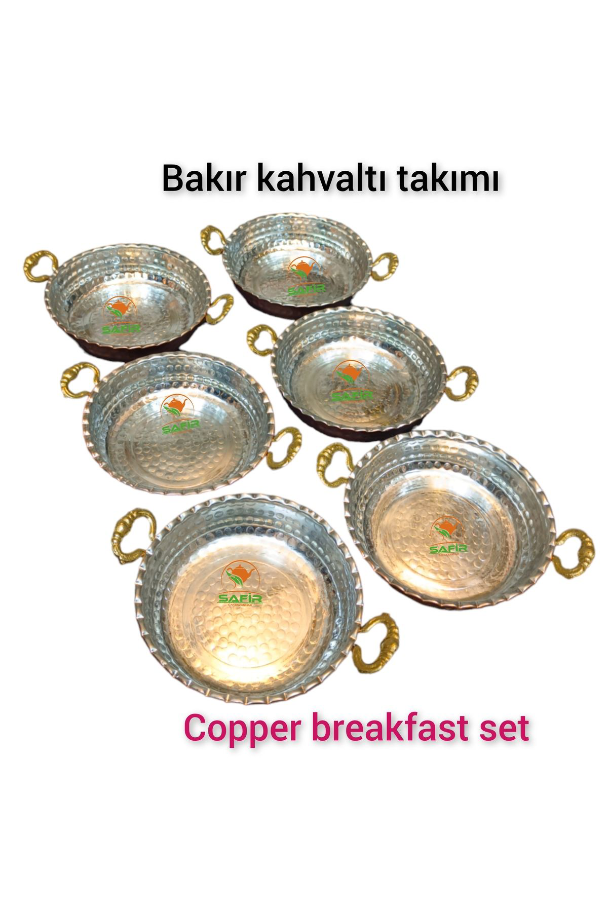 Safir Bakir Kahvalti Takimi Prinç Kulplu Bakir Kahvaltilik Omlet Tavasi