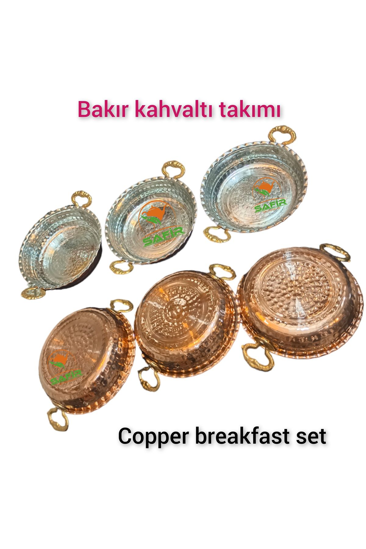 Safir Bakir Kahvalti Takimi Prinç Kulplu Bakir Kahvaltilik Omlet Tavasi