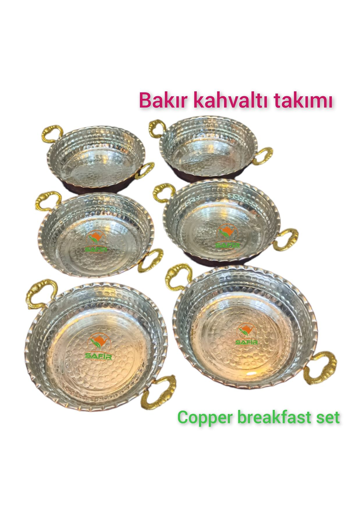 Safir Bakir Kahvalti Takimi Prinç Kulplu Bakir Kahvaltilik Omlet Tavasi