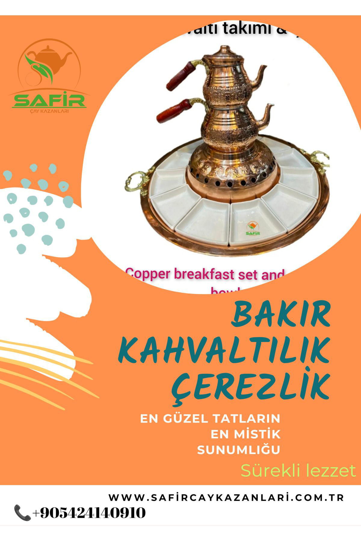 Safir Bakir Kahvalti Takimi Bakir Kahvaltilik Özel El İşleme 16 Parça B