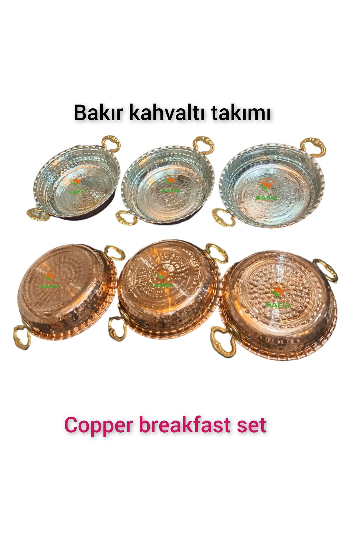 Safir Bakir Kahvalti Takimi Prinç Kulplu Bakir Kahvaltilik Omlet Tavasi