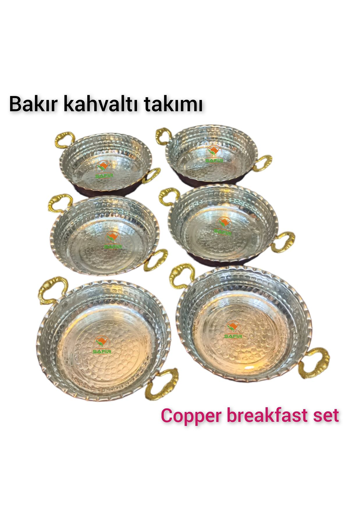 Safir Bakir Kahvalti Takimi Prinç Kulplu Bakir Kahvaltilik Omlet Tavasi