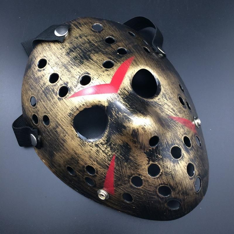 Bakır Renk Kırmızı Çizgili Tam Yüz Hokey Jason Maskesi Hannibal M