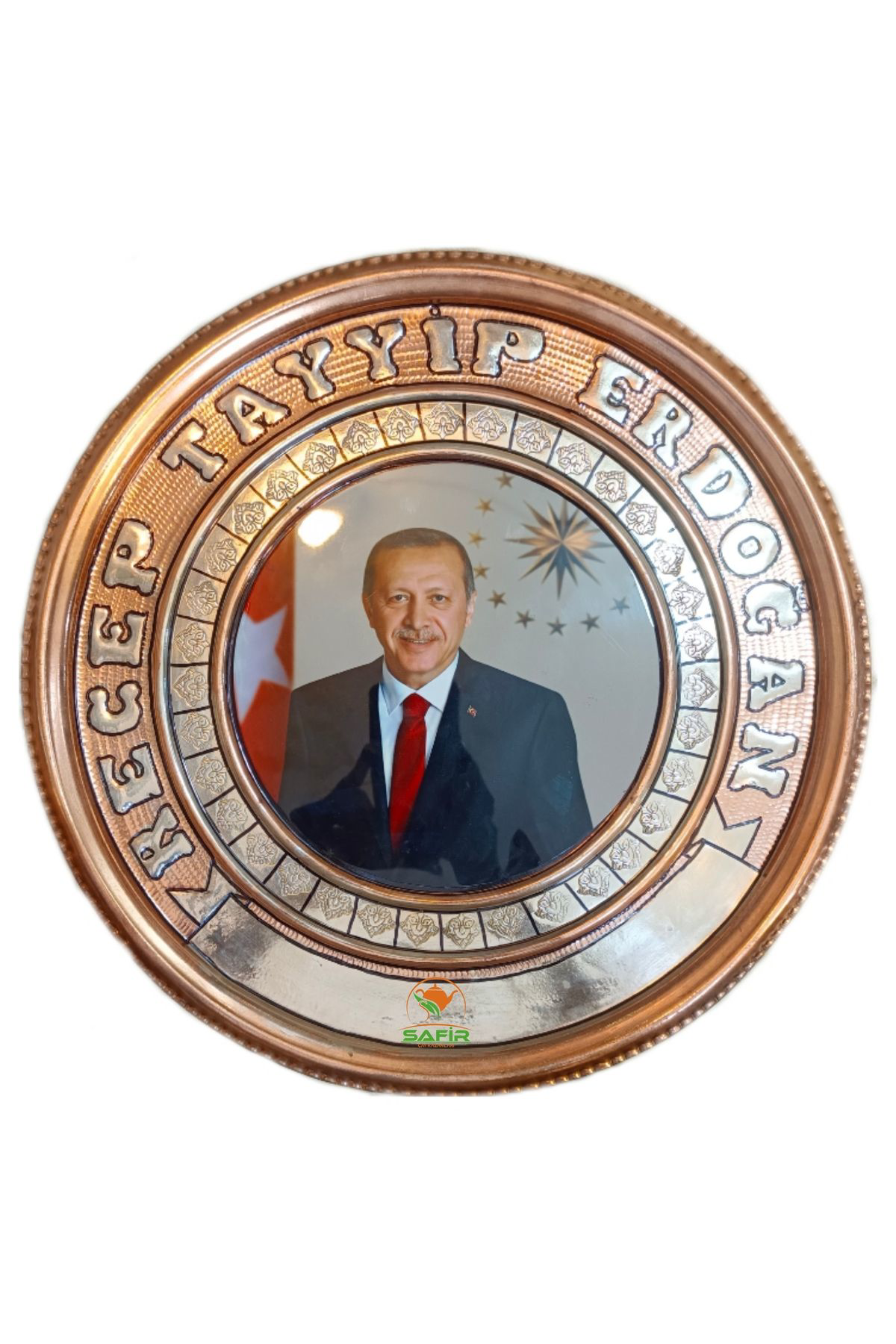 Safir Bakir Tablo Recep Tayyip Erdoğan Bakir Duvar Tablosu 30 Cm Ebatli