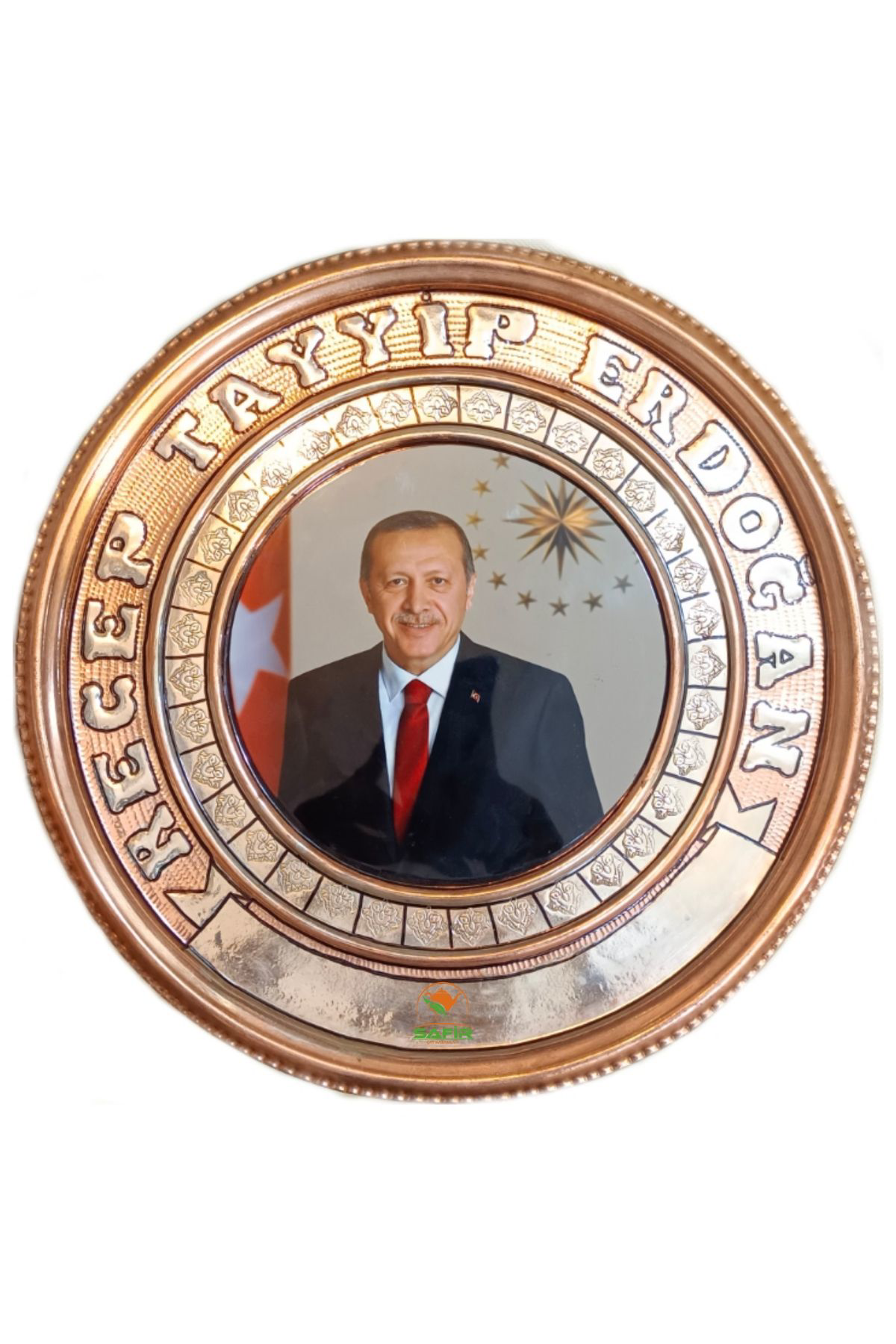 Safir Bakir Tablo Recep Tayyip Erdoğan Bakir Duvar Tablosu 30 Cm Ebatli