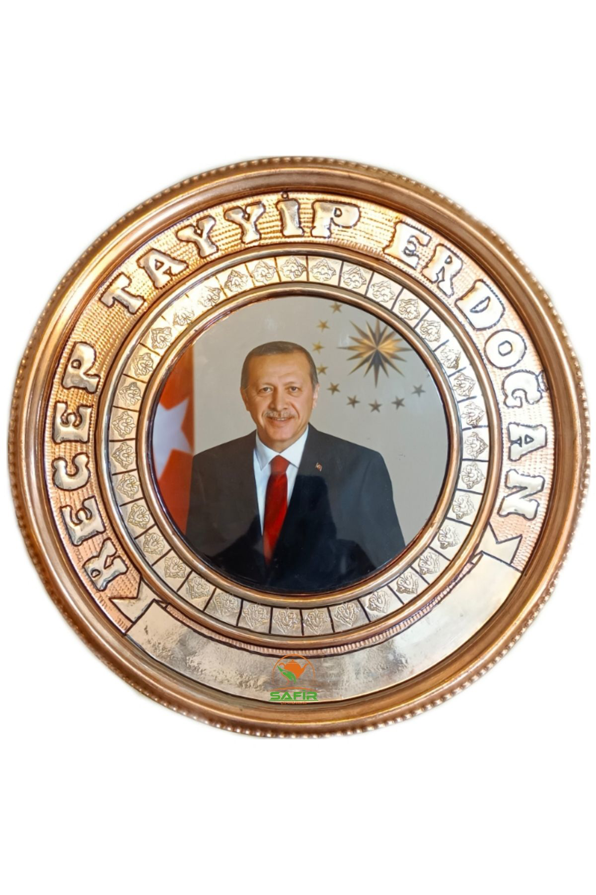 Safir Bakir Tablo Recep Tayyip Erdoğan Bakir Duvar Tablosu 30 Cm Ebatli