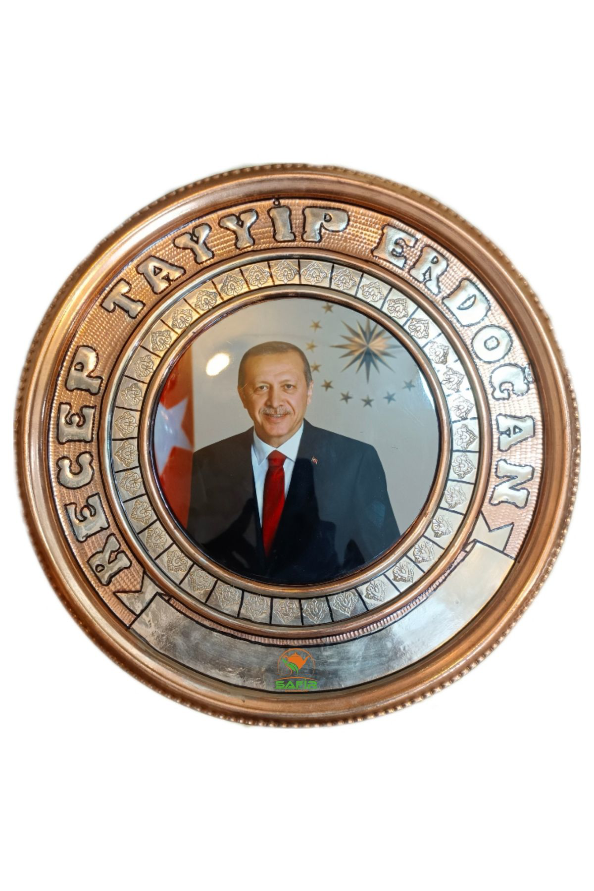 Safir Bakir Tablo Recep Tayyip Erdoğan Bakir Duvar Tablosu 30 Cm Ebatli