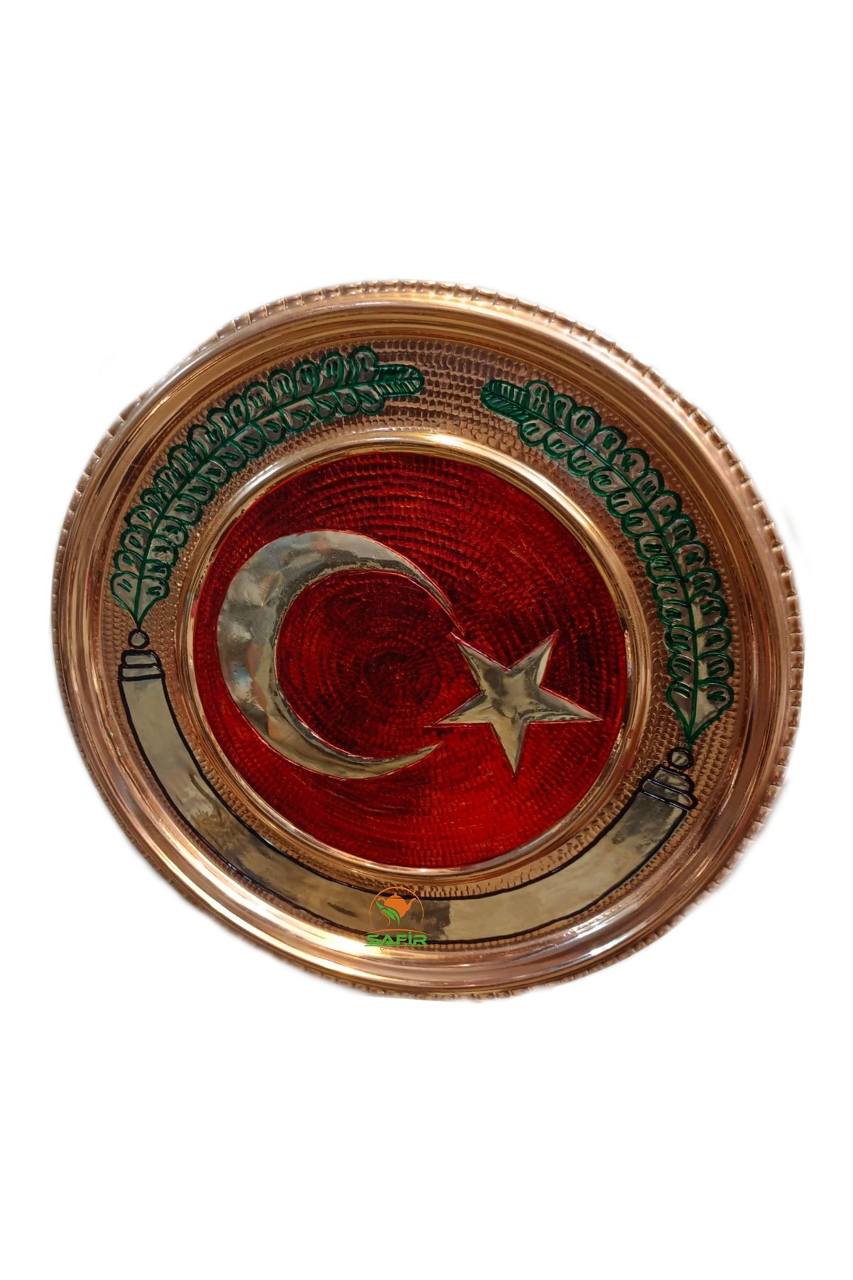 Safir Bakir Tablo Türk Bayraği Bakir Tablo Özel El İşlemesi 30 Cm Ebatl