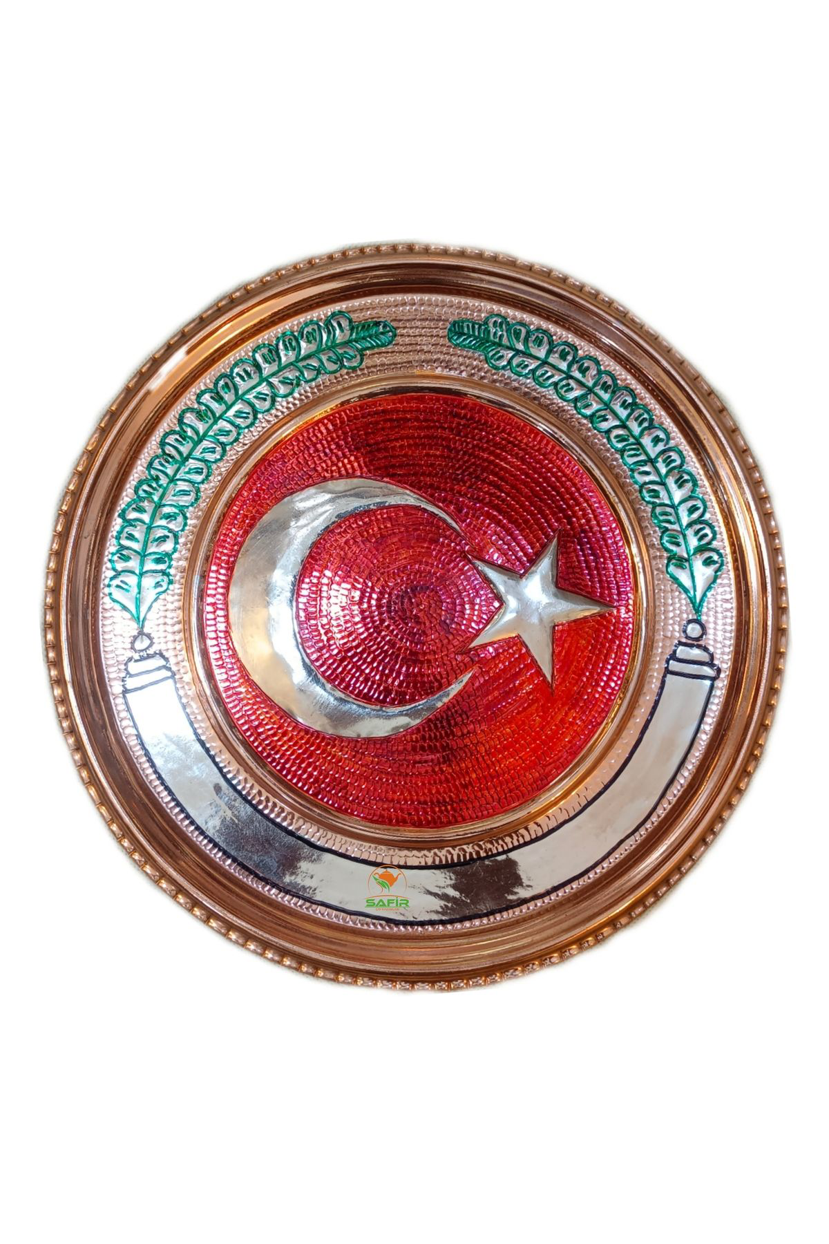Safir Bakir Tablo Türk Bayraği Bakir Tablo Özel El İşlemesi 30 Cm Ebatl