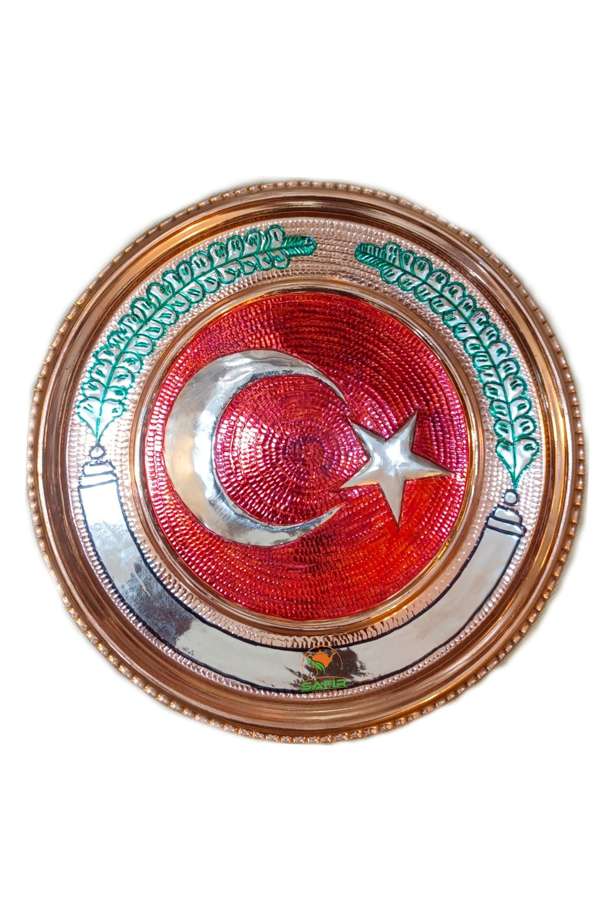 Safir Bakir Tablo Türk Bayraği Bakir Tablo Özel El İşlemesi 30 Cm Ebatl