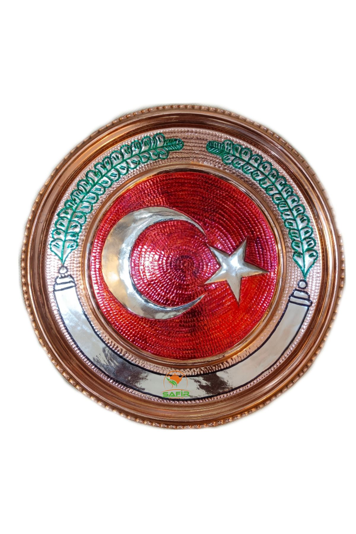 Safir Bakir Tablo Türk Bayraği Bakir Tablo Özel El İşlemesi 30 Cm Ebatl