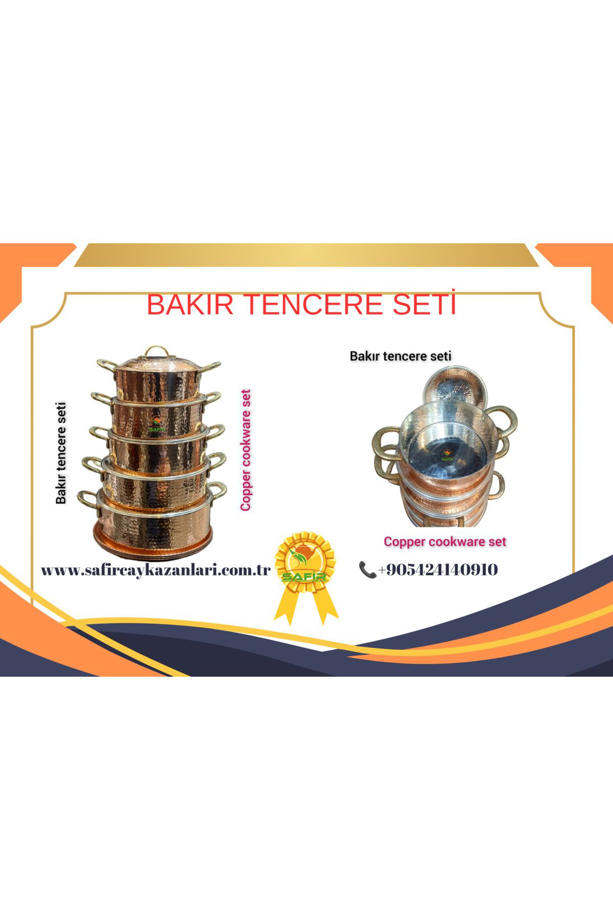 Safir Çay Kazanlari Bakir Tencere Seti Özel Dövme Bakir Beşli Tencere Takimi Bakir Te