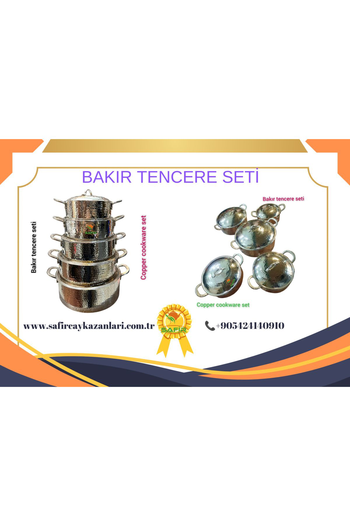 Safir Çay Kazanlari Bakir Tencere Seti Özel Dövme Bakir Beşli Tencere Takimi Bakir Te