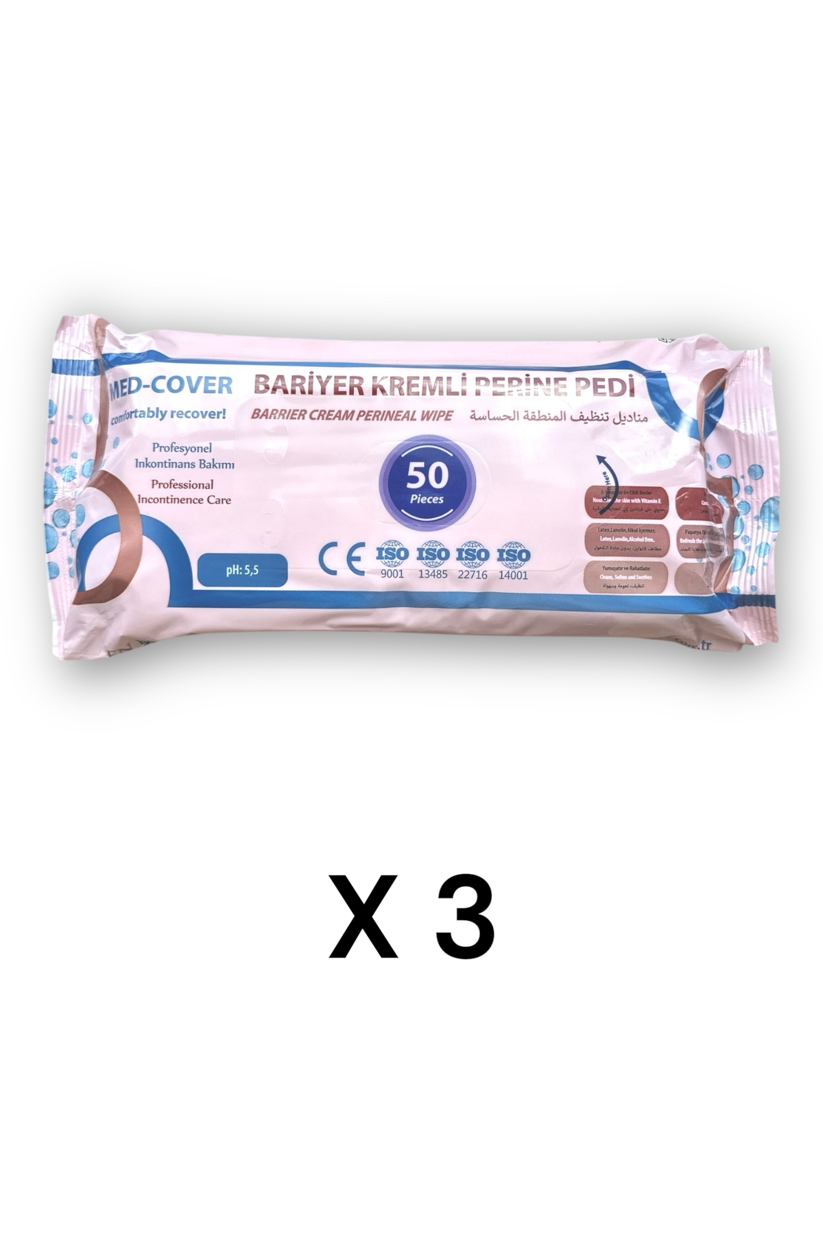 Medcover Bariyer Kremli Perine Bölgesi Temizleme Pedi/Mendili 50'Li - 3 Pa