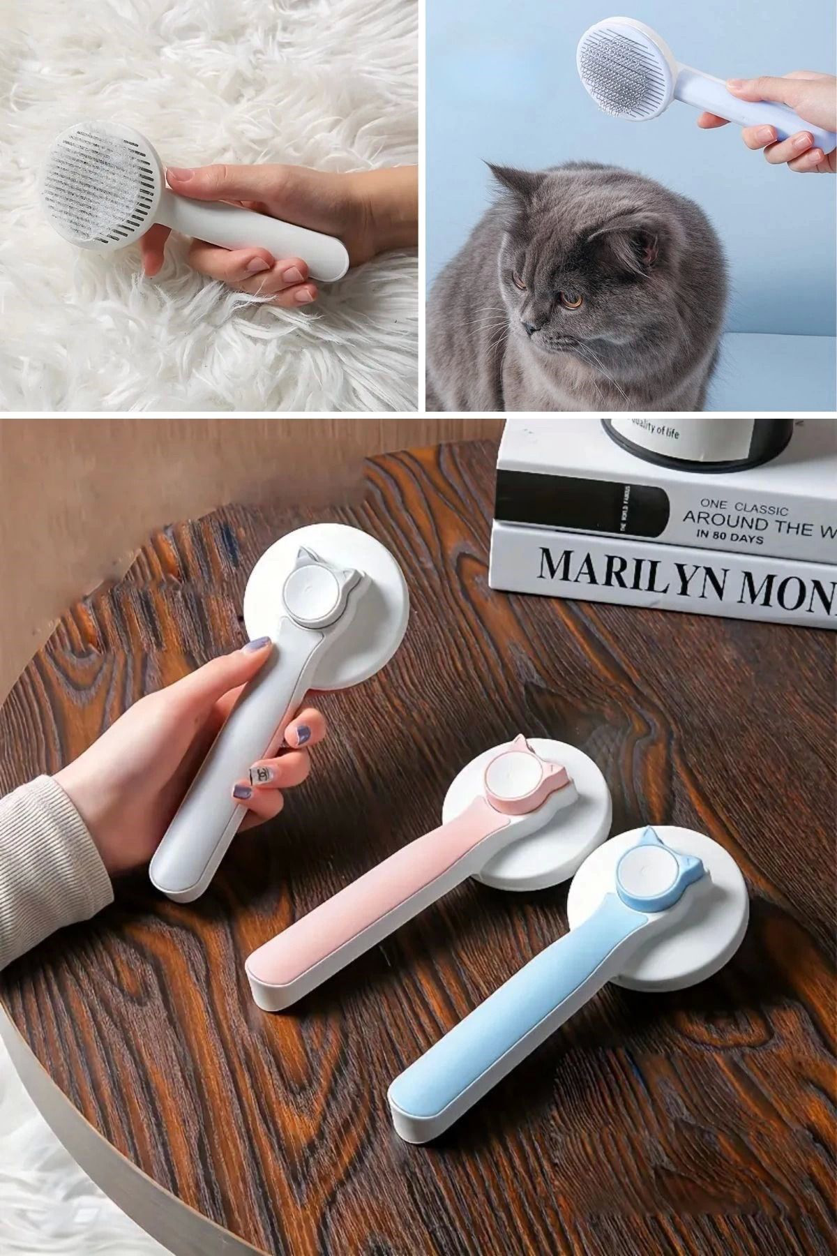 Yusuftex Basmali Kedi Köpek Tüy Toparlayici Masaj Etkili Pet Firçasi