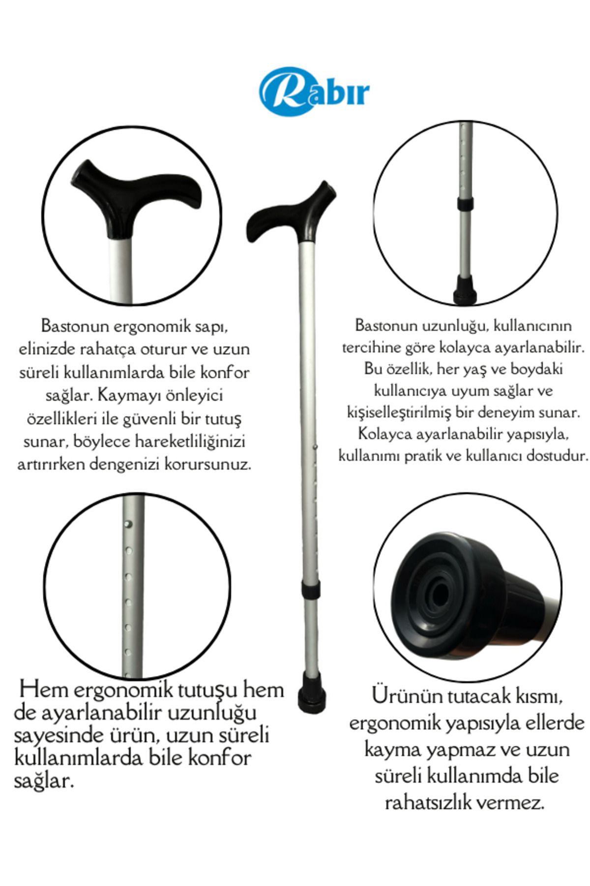 Rabir Baston Ayarlanabilir 80-100 Denge Bastonu Siyah