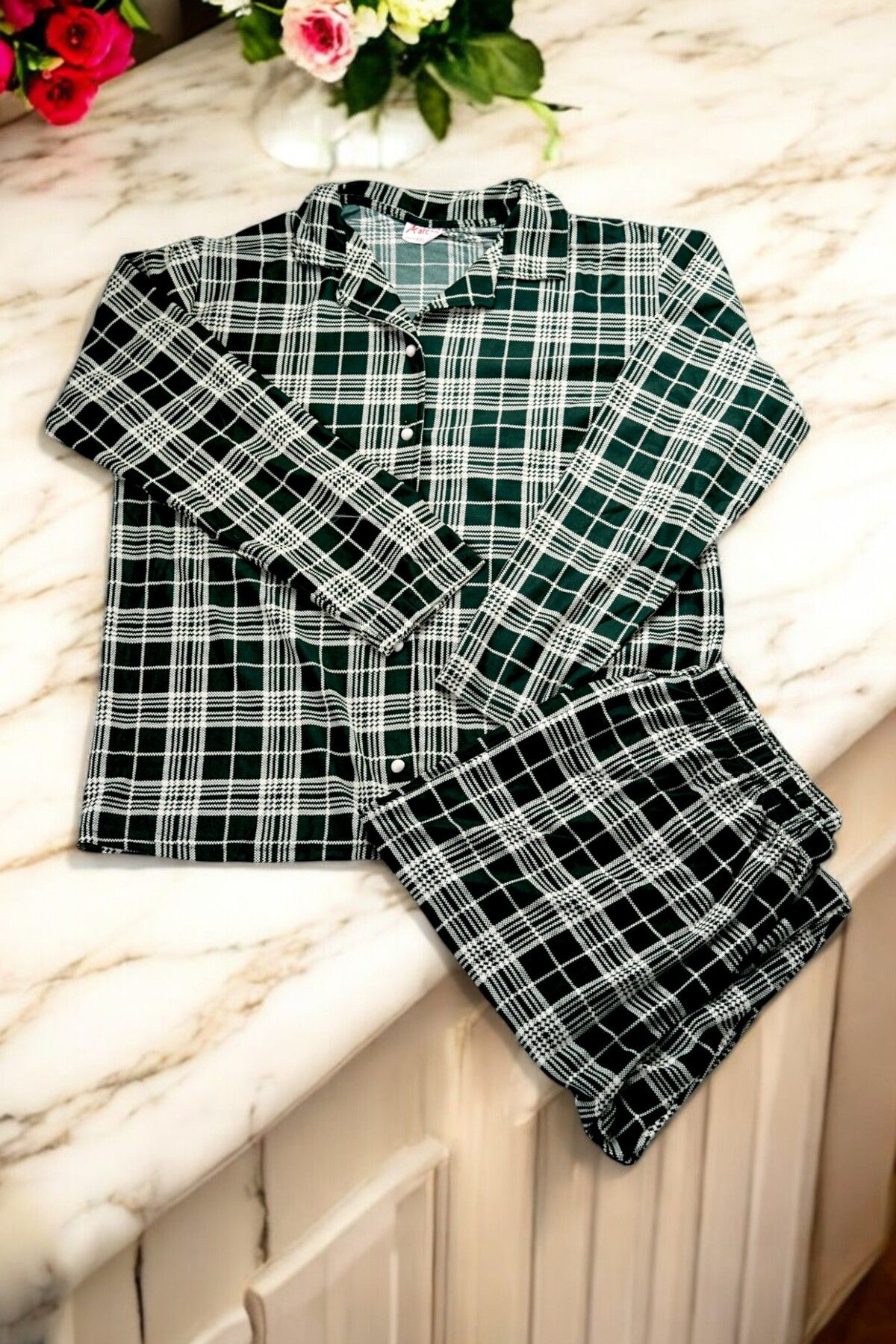 Arcan Battal Süet Düğmeli Uzunkol Pijama Takimi