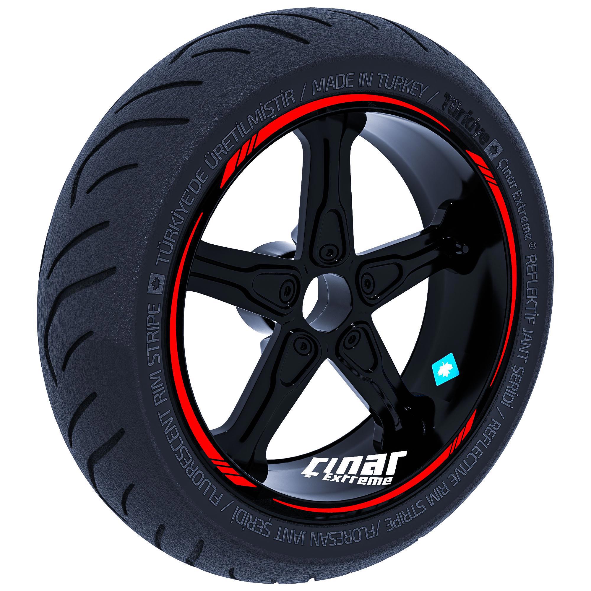 Çinar Extreme Bayrak Kirmizi 4 Parçali Keskin Jant Şeridi Sticker 