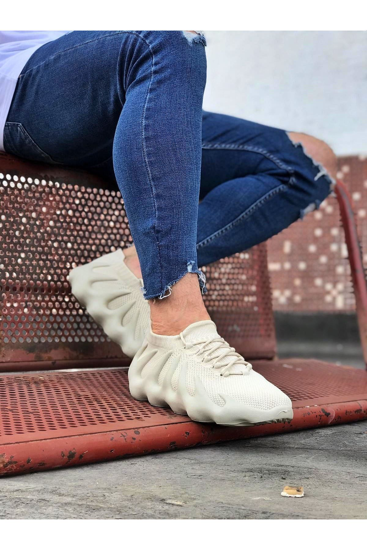 K&A Bej Triko Sargi Taban Casual Erkek Ayakkabi